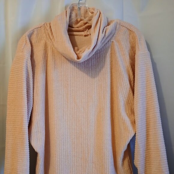 NEW Lightweight Terry Cowl neck Sweater Top womens M Pink stretch knit Long slv - Picture 2 of 8